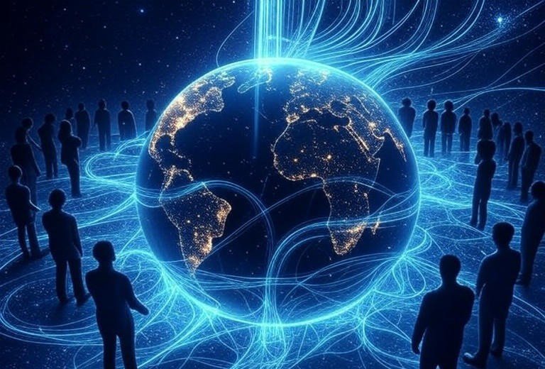 Concept art illustrating the dual promise and risk of the emerging Quantum Internet.